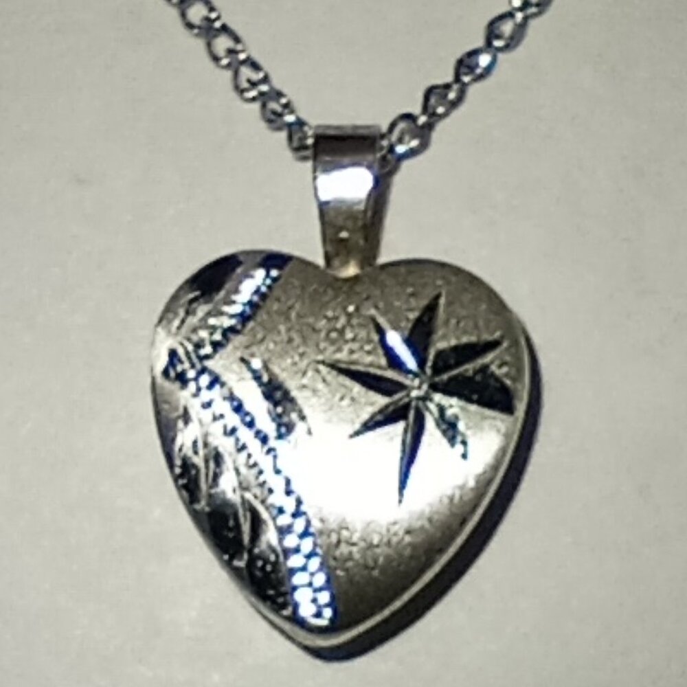 Child’s Sterling Silver Satin Diamond-Cut Heart Locket and Chain